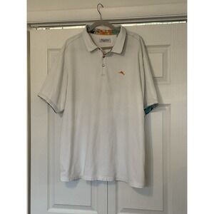 Men's 2XLB Tommy Bahama Island Zone Polo Shirt Floral Cuff White Classic Style